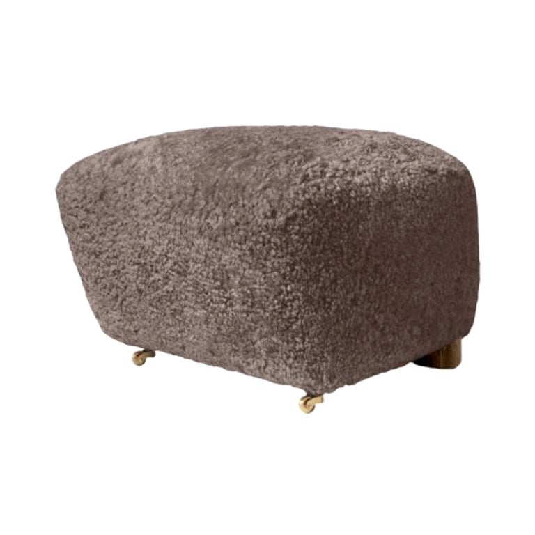 Sahara Smoked Oak Sheepskin the Tired Man Footstool by Lassen For Sale