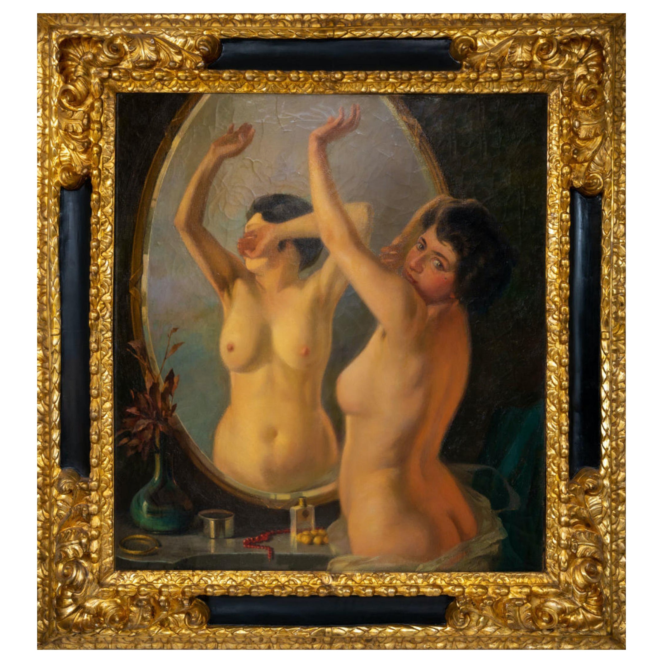 Italian School of the Early 20th Century Nude Woman in the Mirror Art Deco