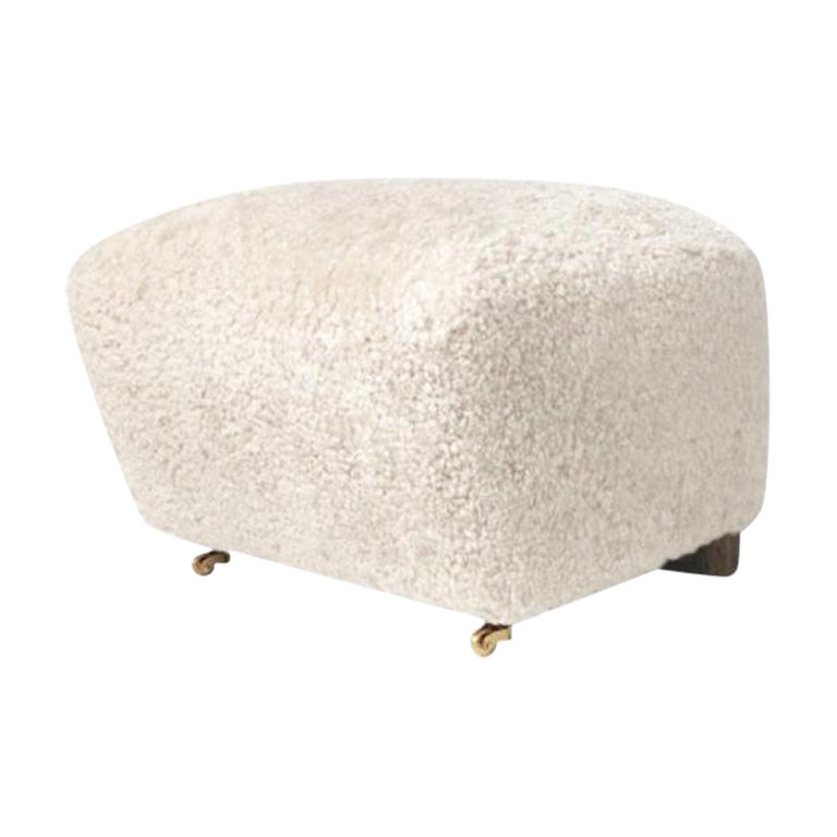 Off White Smoked Oak Sheepskin the Tired Man Footstool by Lassen For Sale
