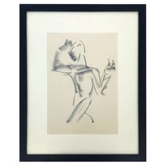 Vintage Male Nude Abstract Charcoal Sketch on Paper