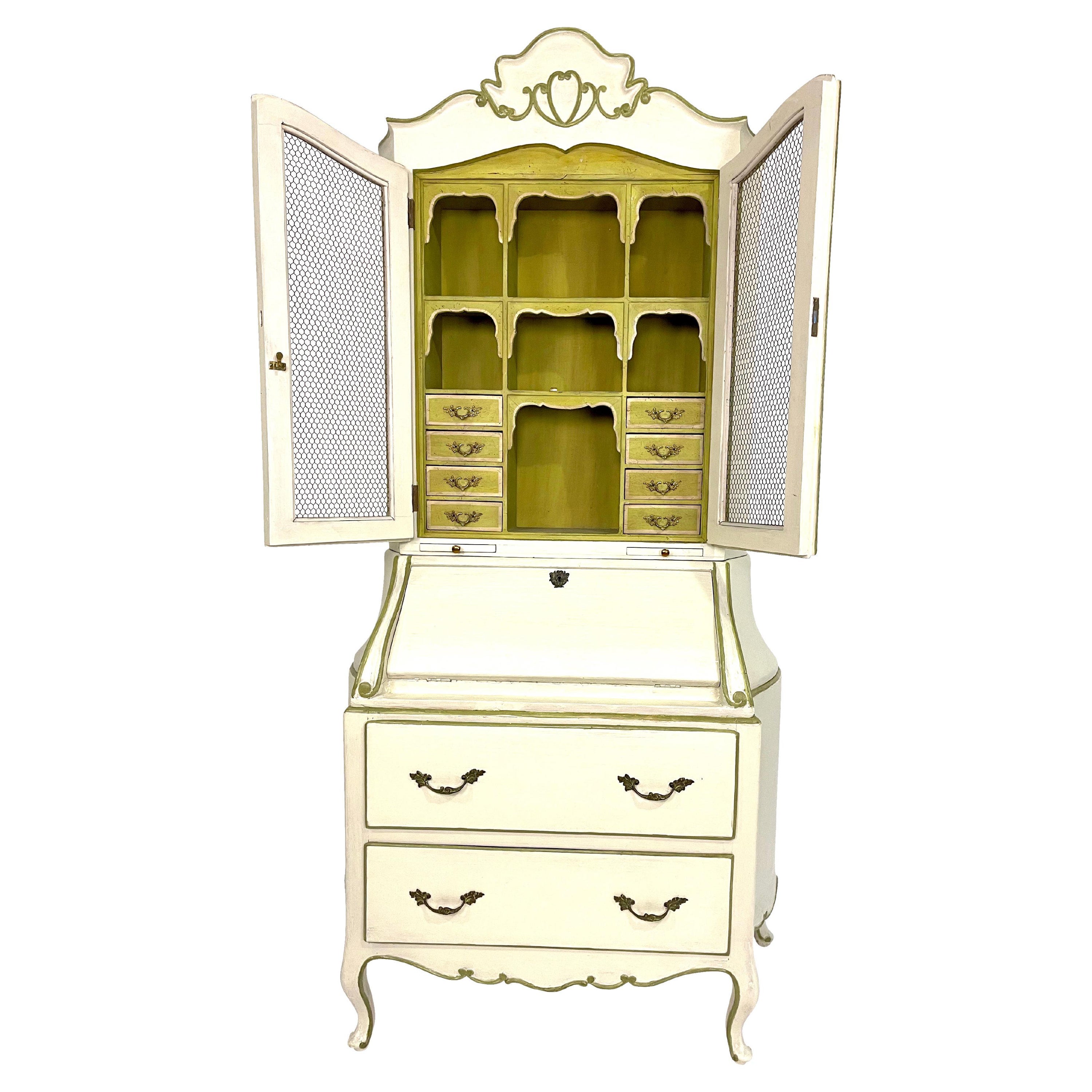 Painted French Provincial Ivory and Green circa 1920s Secretary/ Desk