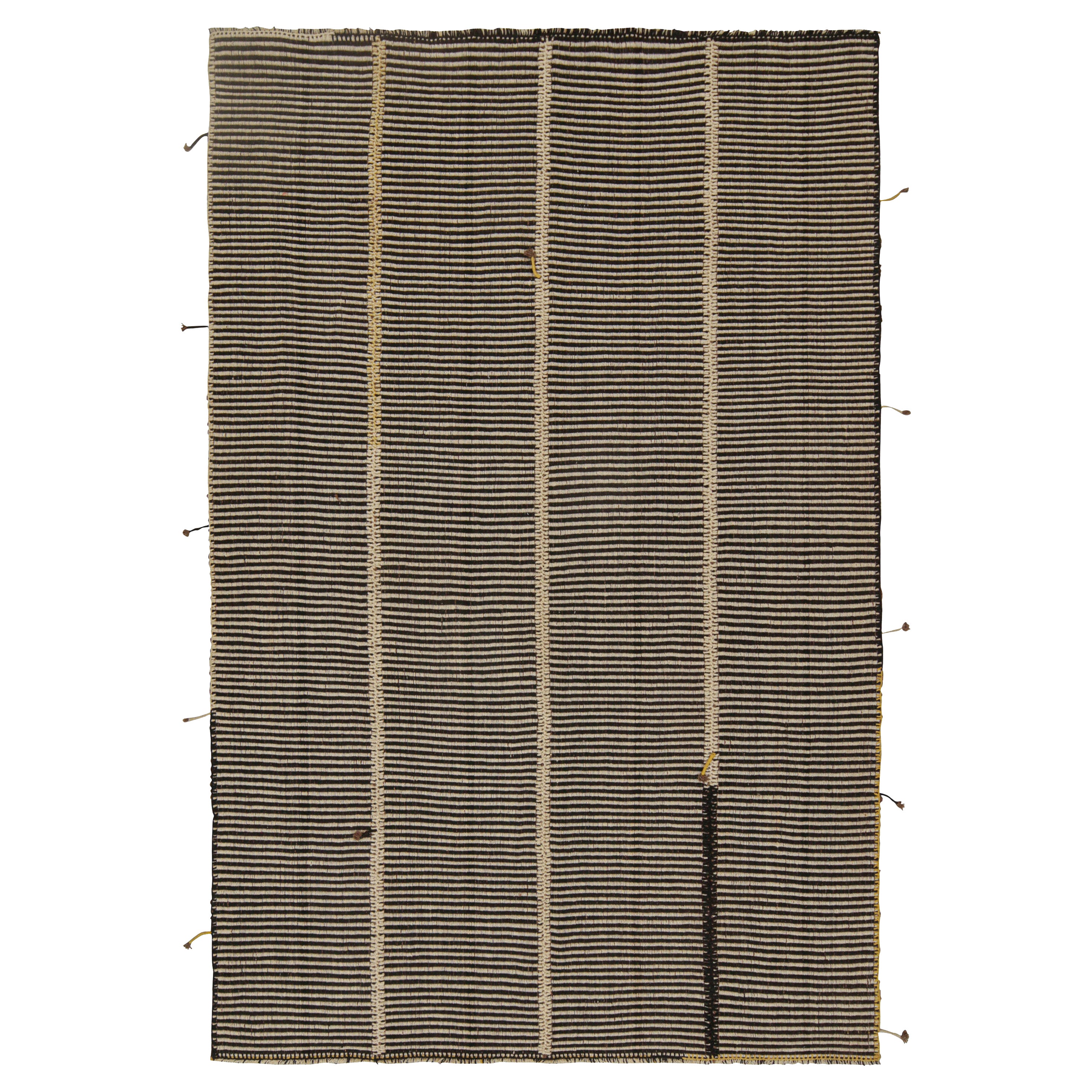 Rug & Kilim’s Contemporary Kilim Rug in Beige and Black Stripes For Sale