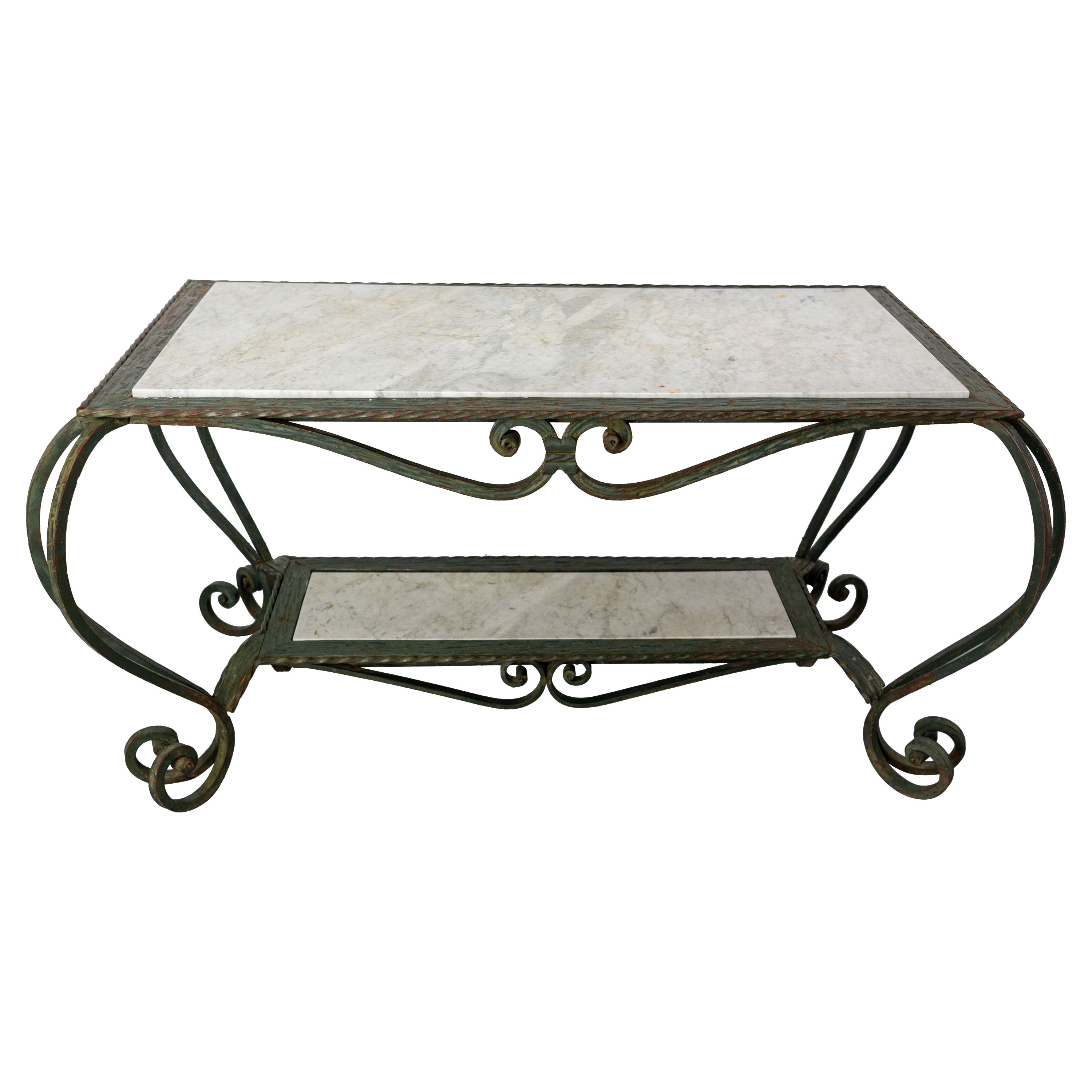 French Wrough Iron & Marble Top Coffee Table, circa 1960 For Sale