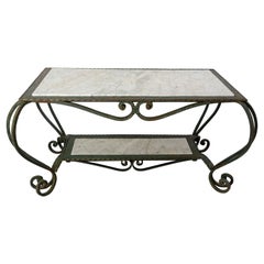 French Wrough Iron & Marble Top Coffee Table, circa 1960