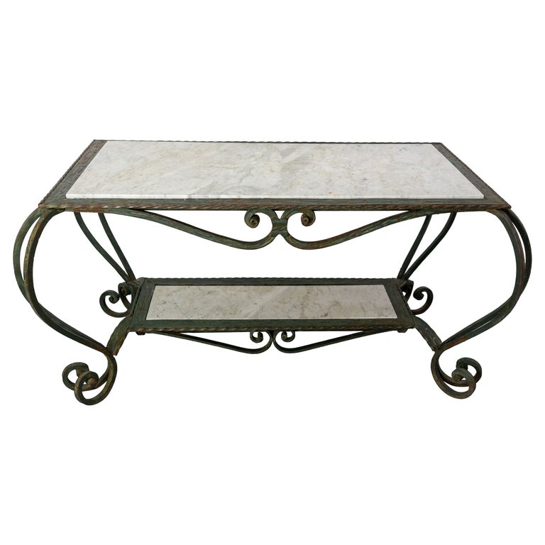 French Wrough Iron and Marble Top Coffee Table, circa 1960 For Sale at