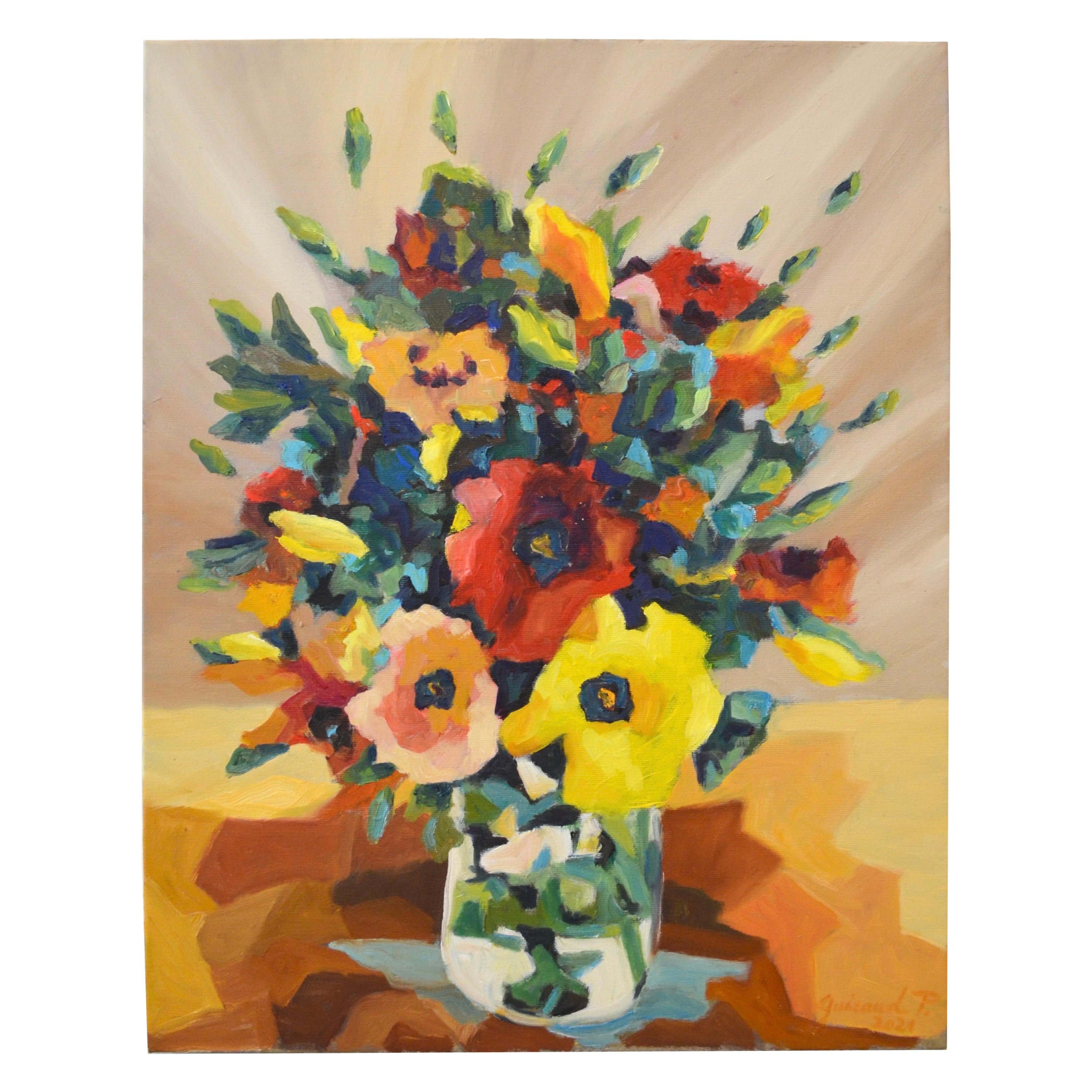 Éclatement floral n°2, peinture à l'huile en vente