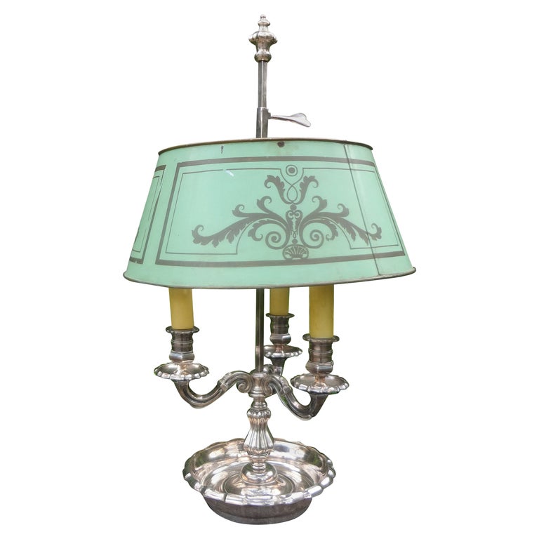 French Silver Plated Bronze Bouillotte Lamp French Silver Plated Bronze Bouillotte Lamp