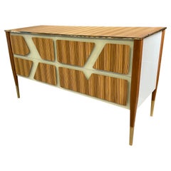 Large Mid-Century Modern Murano Glass and Wood Commode
