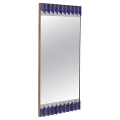 Vintage Murano Periwinkle Glass and Brass Mid-Century Wall Mirror, 1990