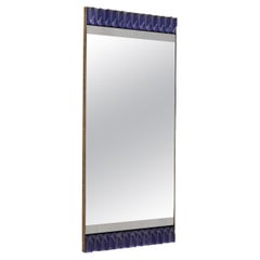 Vintage Murano Periwinkle Glass and Brass Mid-Century Wall Mirror, 1990
