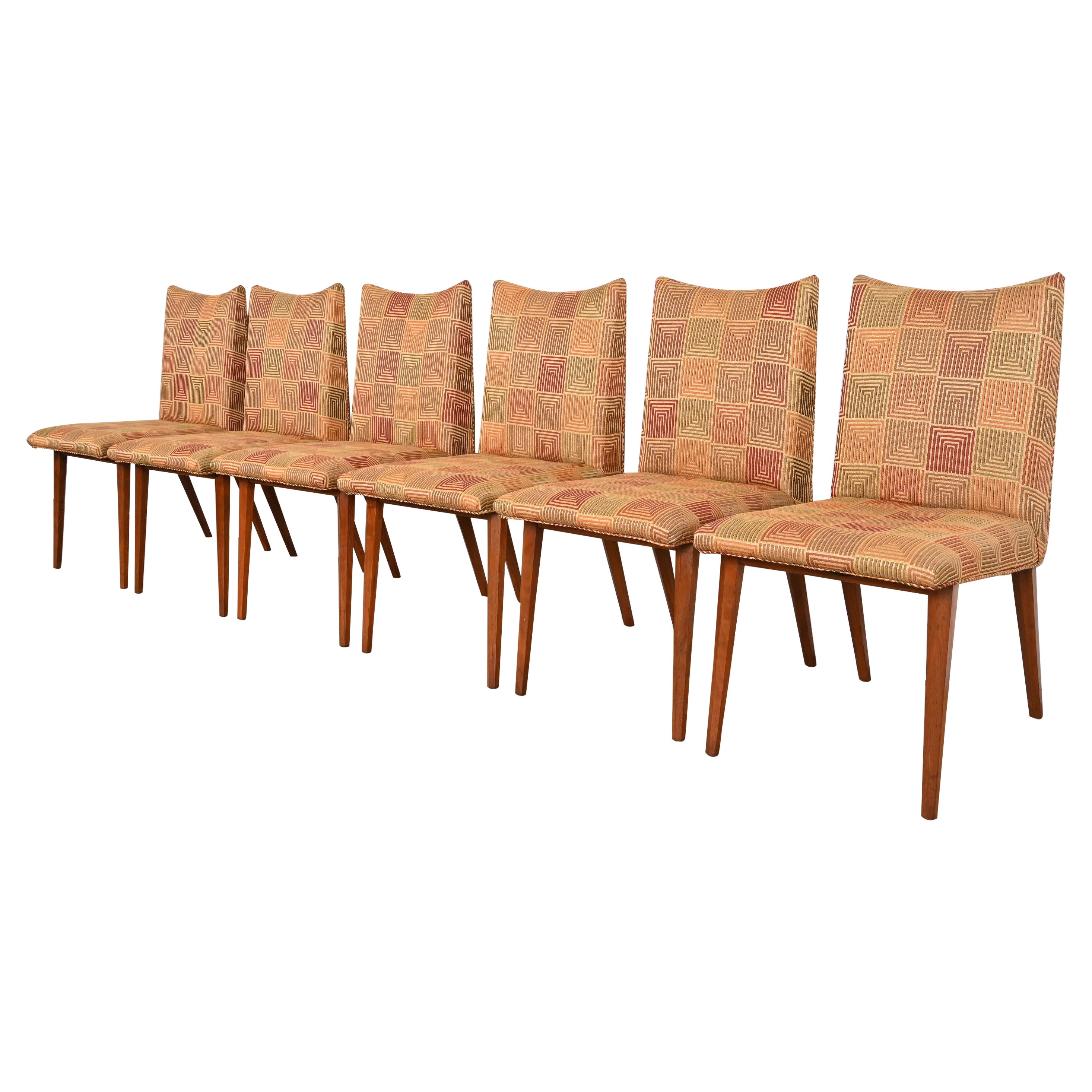 Bert England for Johnson Furniture Sculpted Walnut Upholstered Dining Chairs