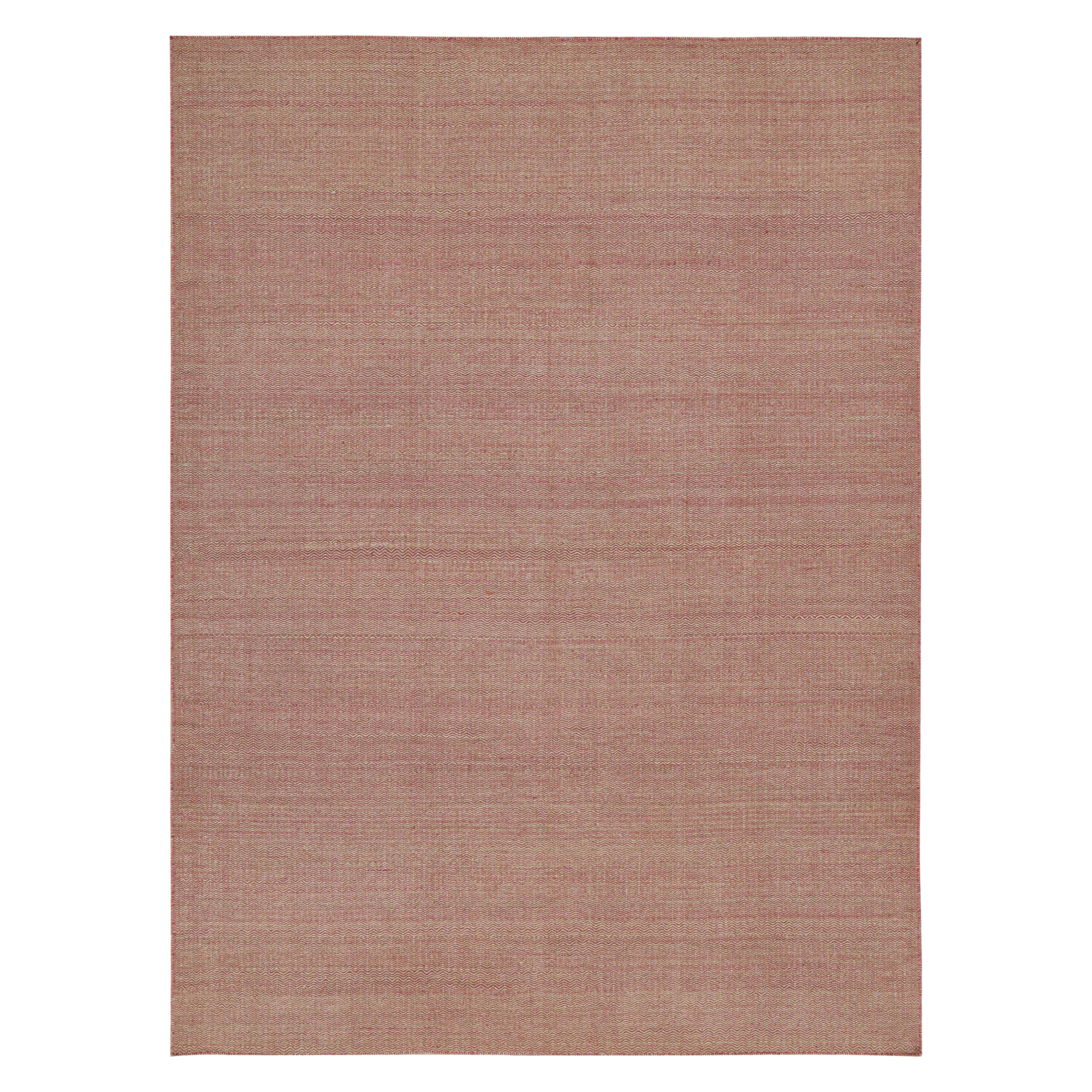 Rug & Kilim’s Contemporary Kilim Rug in Pink and Beige Chevrons For Sale