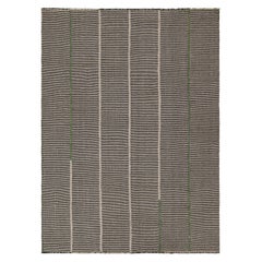 Rug & Kilim’s Contemporary Kilim Rug in Black, Beige and Green Stripes