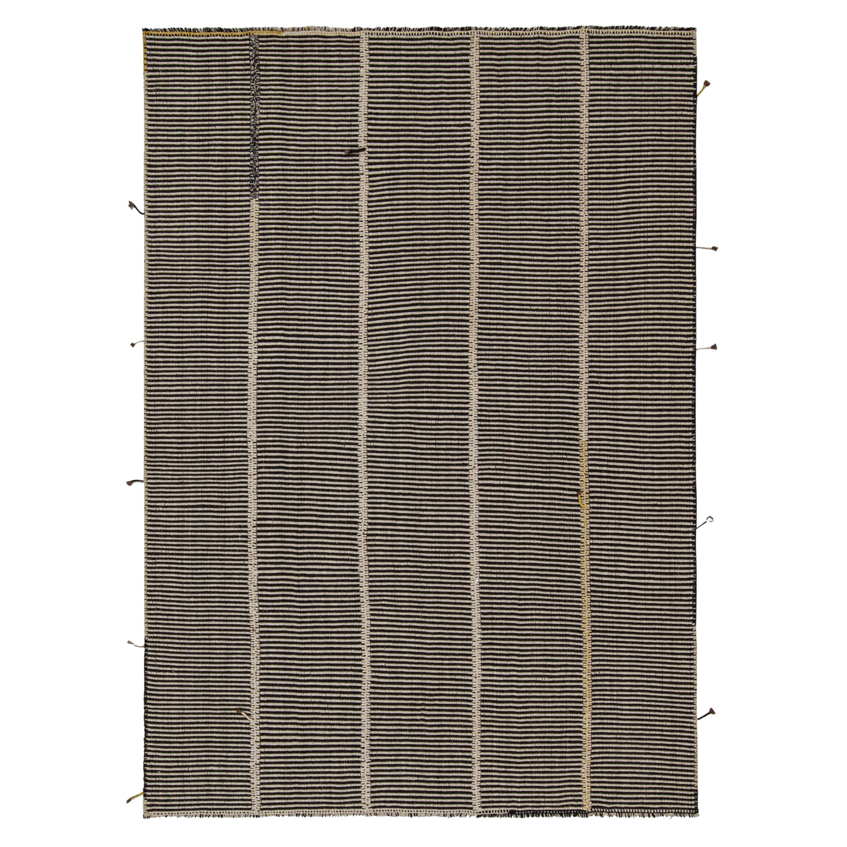 Rug & Kilim’s Contemporary Kilim Rug in Beige and Black Stripes For Sale