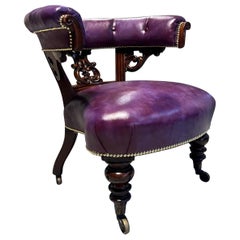 Antique 19th Century Library Captains Chair Restored in Hand Dyed Leathers