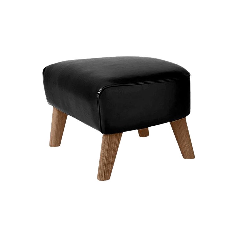 Black Leather and Smoked Oak My Own Chair Footstool by Lassen For Sale