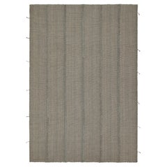 Rug & Kilim’s Contemporary Kilim Rug in Grey and Blue Stripes with Brown Accents