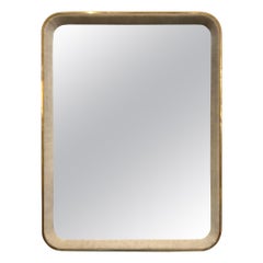 Vintage Brass and Stitched Leather Frame Oversized Mirror