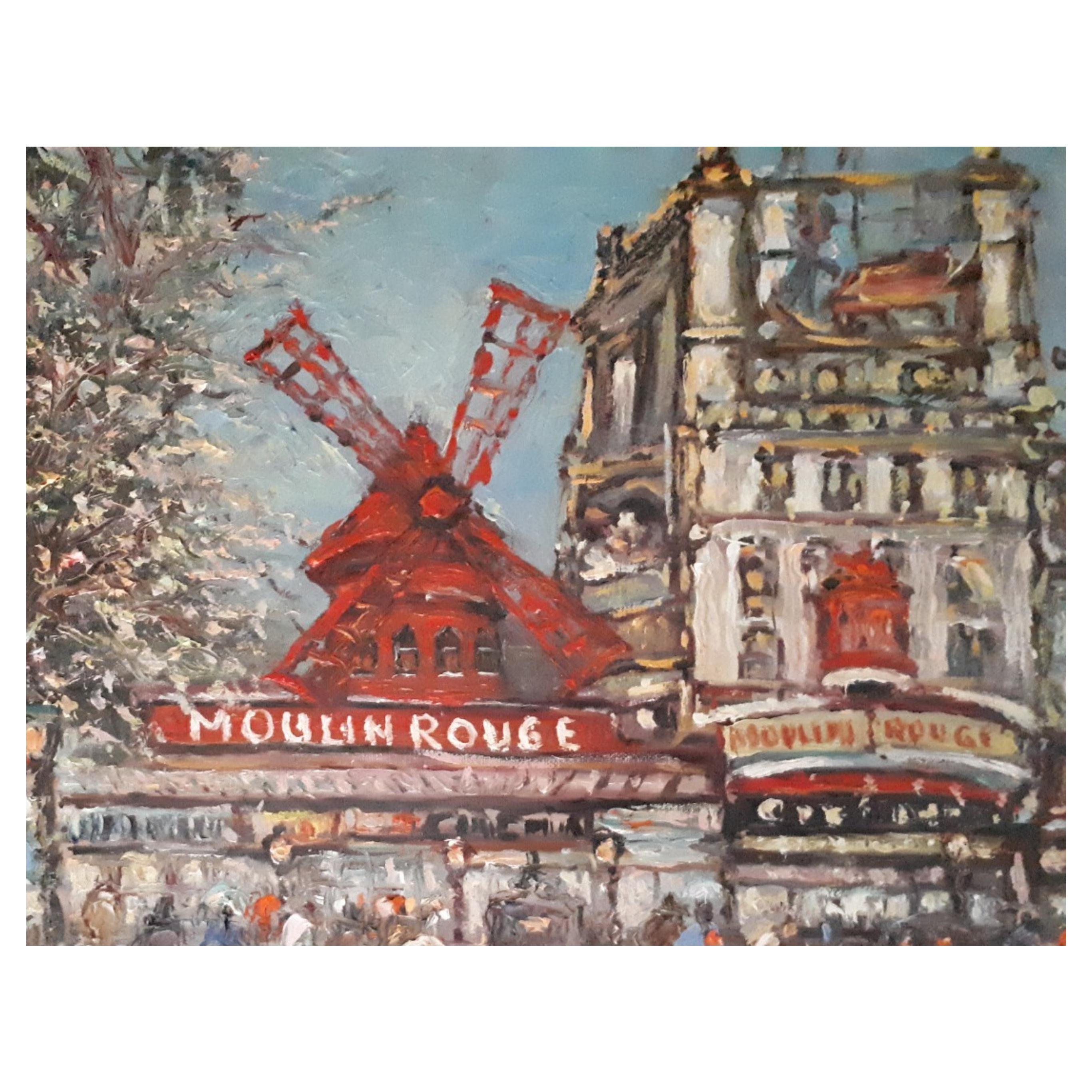 École espagnole du 20e siècle « Moulin Rouge » signée