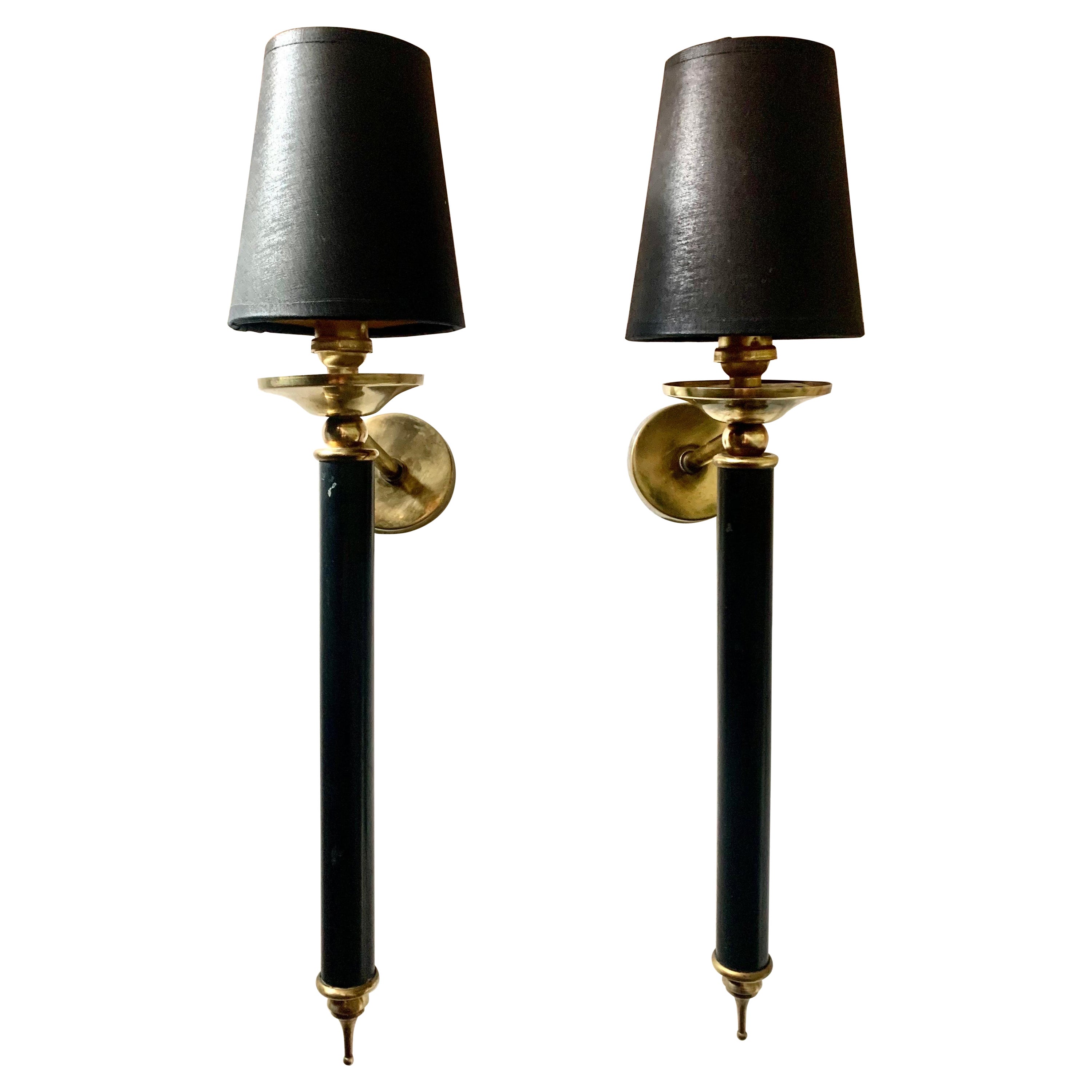 Pair of Mid-Century Modern Large Torcheres Wall Sconces Maison Lunel Style For Sale
