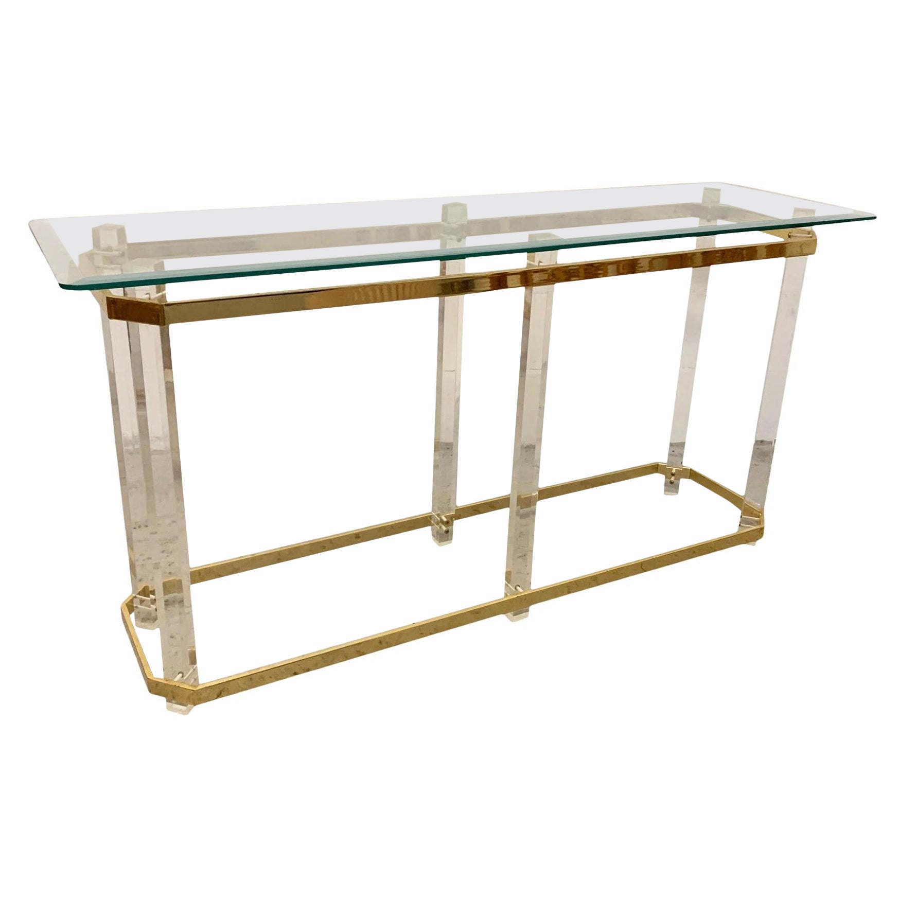 Hollywood Regency Lucite and Brass Console Table by Charles Hollis Jones For Sale
