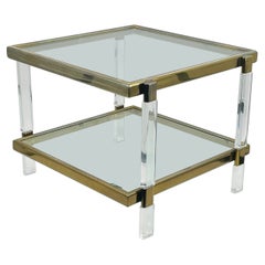 Lucite, Brass & Glass 2 Tier Table by Charles Hollis Jones
