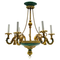 Rope & Tassel Chandelier with Gold Guilding and Faux Malachite