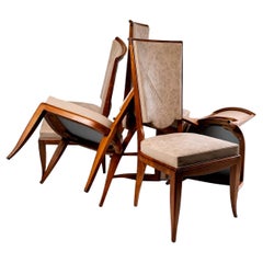 Vintage Suite of Six Cabriolet Teak Chairs in Jules Leleu Taste, Period: 20th Century