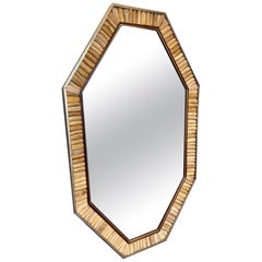 Vintage Midcentury Hexagonal Antler Mirror with Brass Border