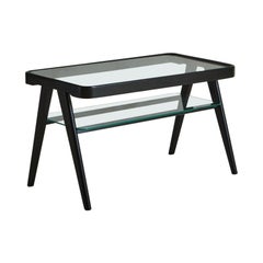Two-Tier Ebonized Wood + Glass Side Table, Italy, 1960s