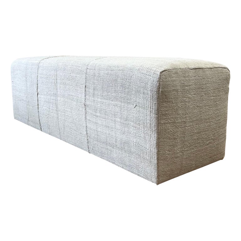 Custom Made Cube Bench Style Vintage Turkish Rug Ottoman For Sale at