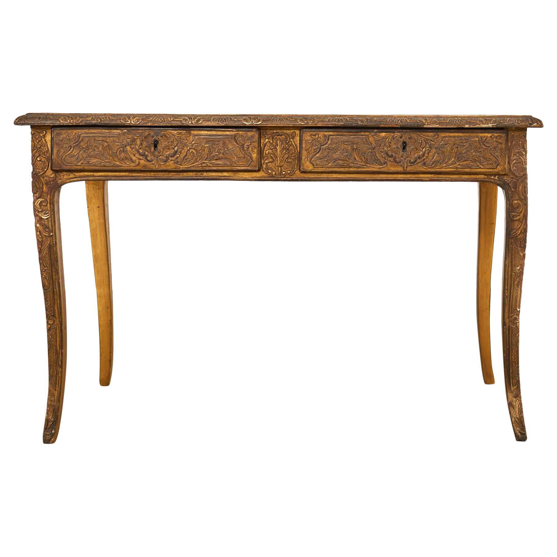 19th Century Louis XV Style Gilt Carved Writing Table Desk For Sale
