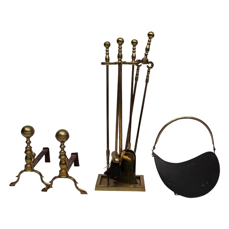 Brass Fireplace Tool Set For Sale