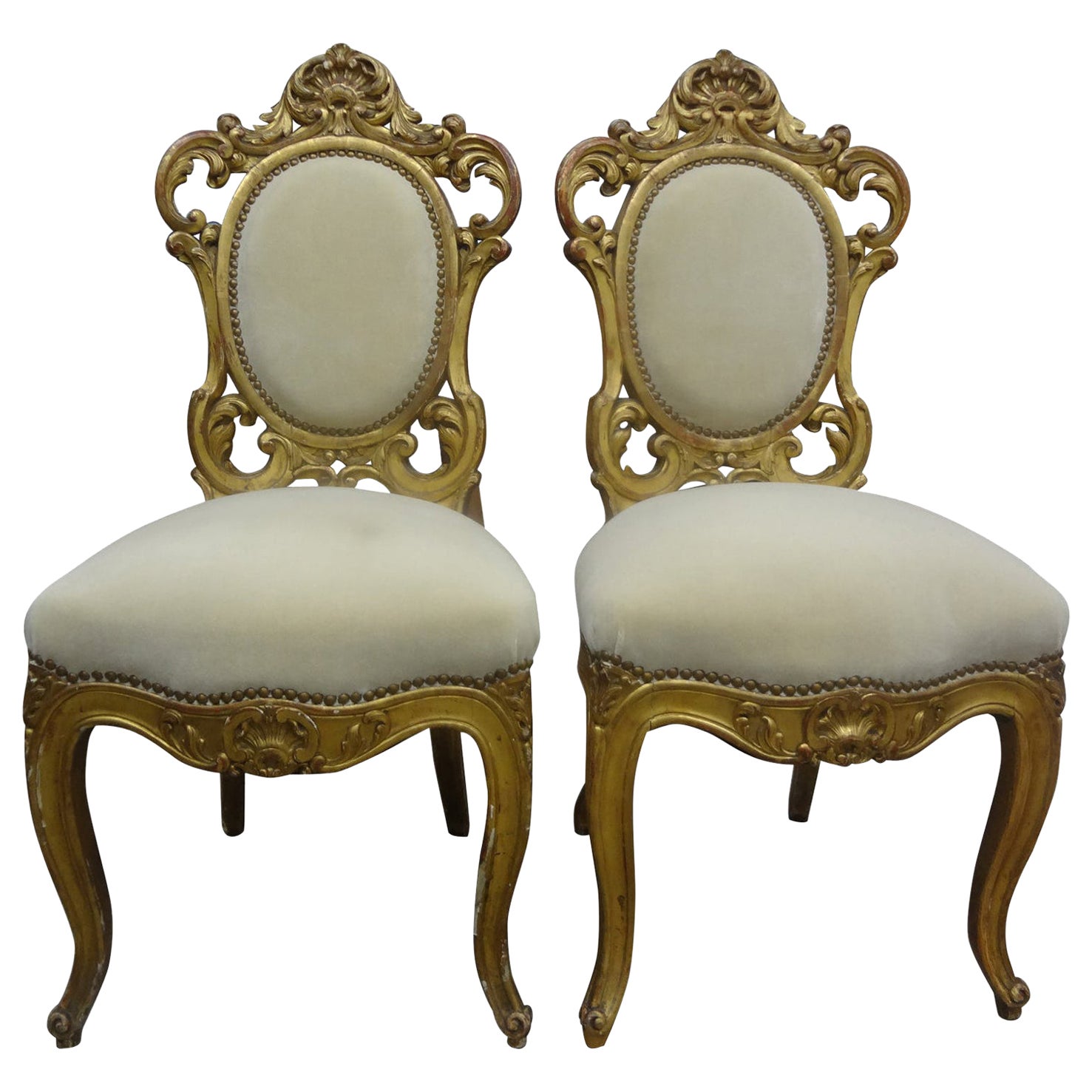 Pair of Italian Baroque Style Giltwood Chairs