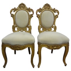 Pair of Italian Baroque Style Giltwood Chairs