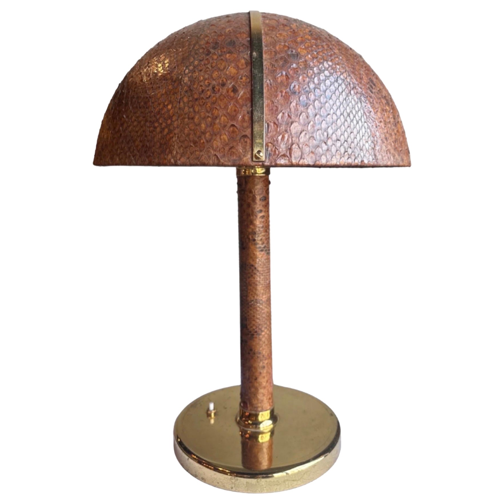 Snake Skin & Brass Accent Table Lamp In the Manner of Gabriella Crespi For Sale