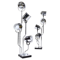 Two Goffredo Reggiani Post Modern Chrome Spotlight Table Lamps