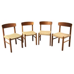 Set of 4 Danish Teak and Paper Cord Seats Dining Chairs, 1960s