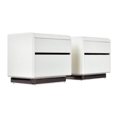 Used Pair of Post Modern White and Gun Metal Gray Chrome Nightstands by Lane