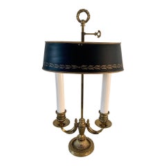 Mid-20th Century Brass Bouillotte Lamp with Black Tole Shade