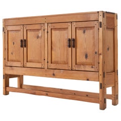 Carved Solid Pine & Rosewood French Style 4-Door Sideboard / Credenza, 1980s