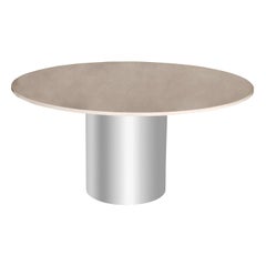 Botticino Fiorito Marble & Stainless Steel Drum Dining Table