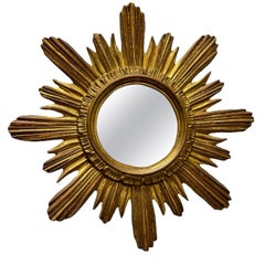 Beautiful Sunburst Starburst Mirror Wood Stucco, Italy, circa 1960s