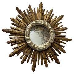 Beautiful Starburst Sunburst Gilded Silver Convex Wood Mirror Italy, circa 1950s