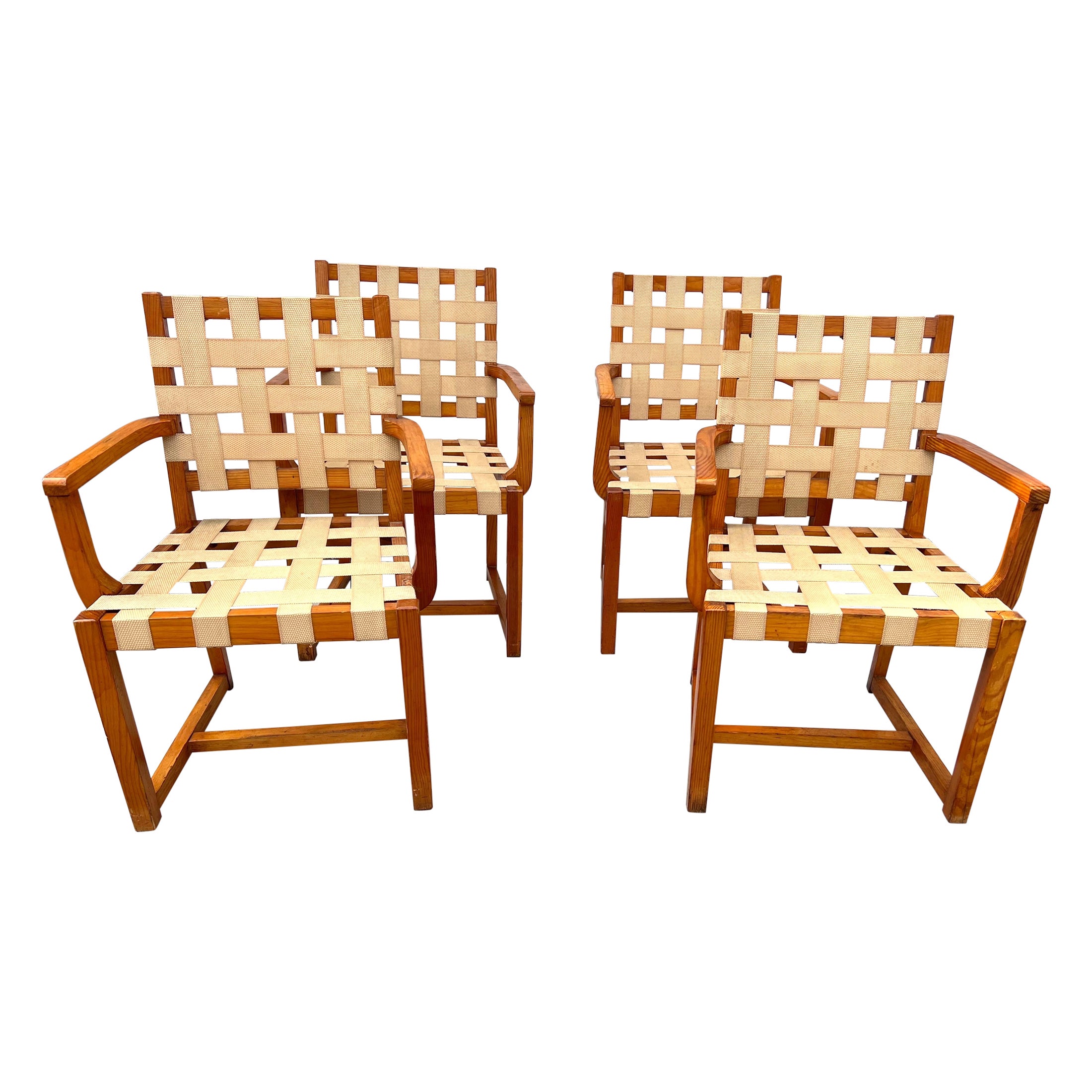 Set of 4 Midcentury Mexican Woven Arm Chairs by Michael van Beuren