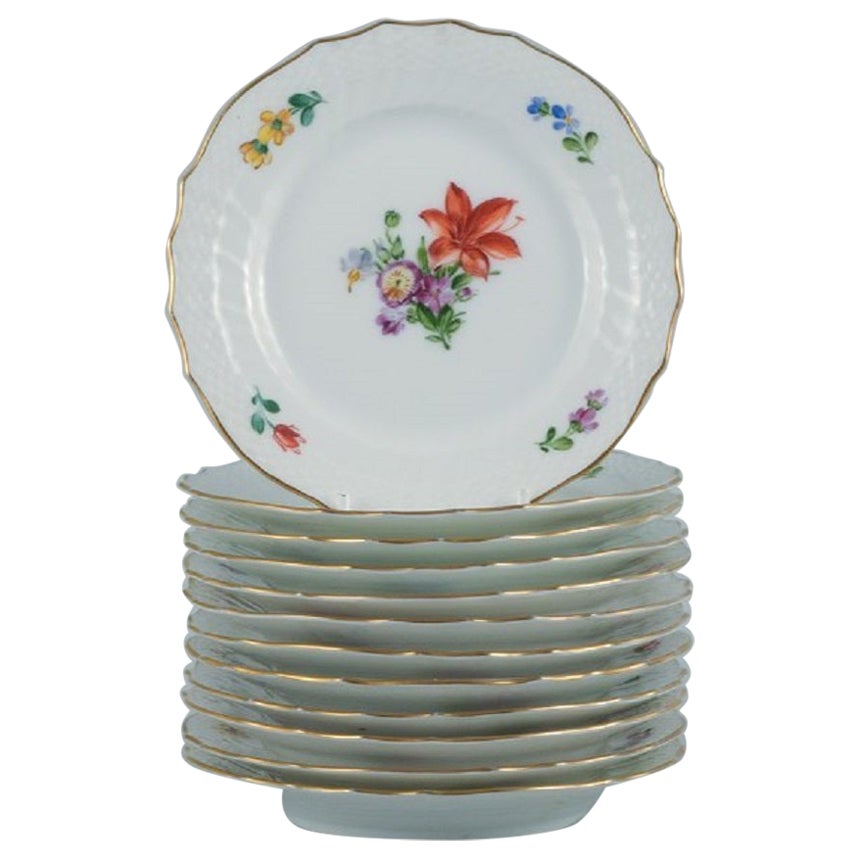 Royal Copenhagen Light Saxon Flower, Twelve Plates in Hand-Painted Porcelain For Sale
