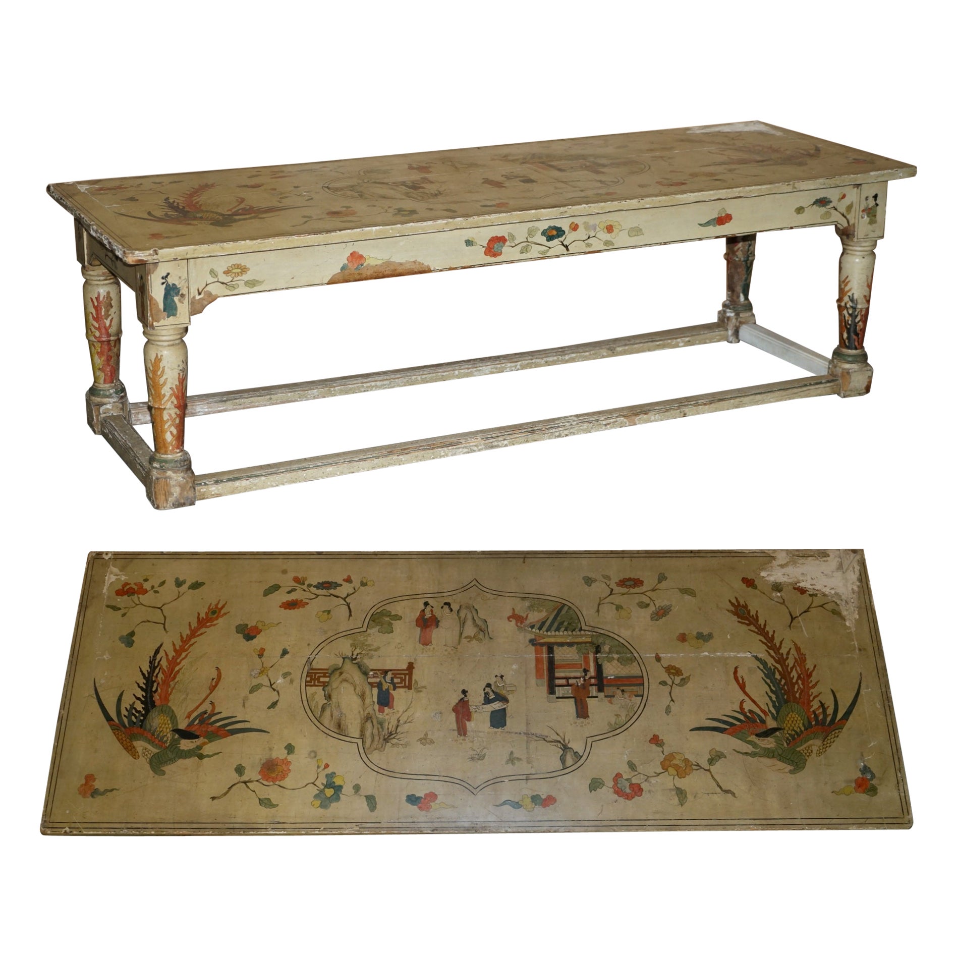 Important Antique Georgian Chinoiserie circa 1800 Chinese Refectory Dining Table For Sale