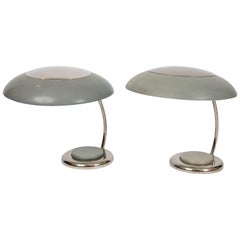 Vintage Pair of Desk or Table Lamps in Grey Metal Style Bauhaus