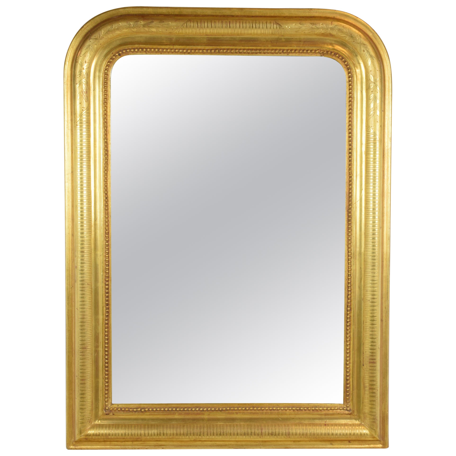 19th Century French Louis Philippe Carved Golden Wall Mirror For Sale