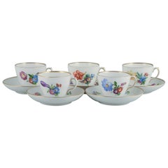 Antique Royal Copenhagen, Saxon Flower, Five Coffee Cups with Saucers